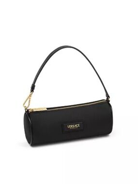 Versace fragrance Black Cylinder Mini Shoulder Bag with Gold Hardware